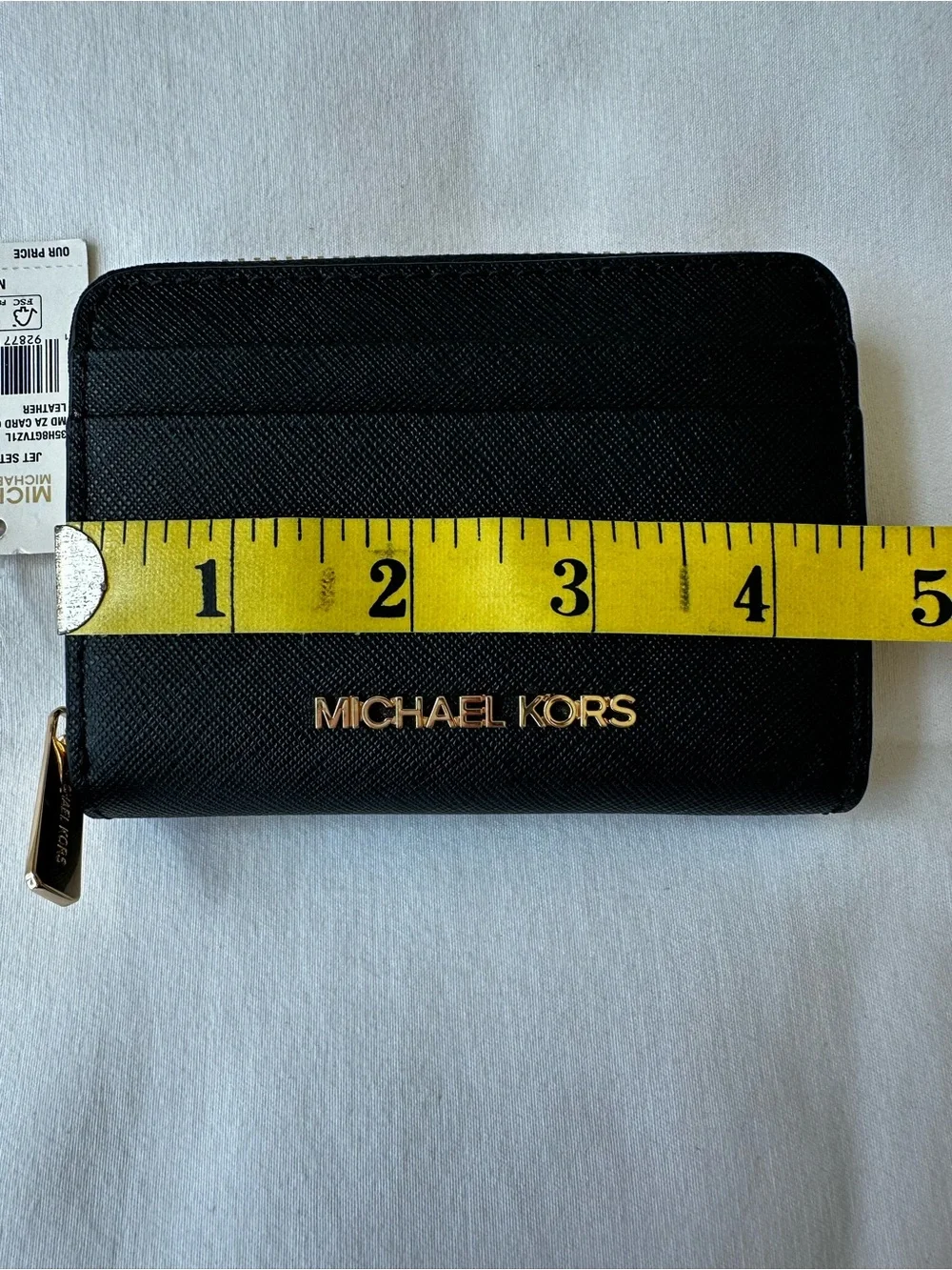 Michael Kors Jet Set Travel Black Saffiano Leather Zip Card Case Wallet NWT